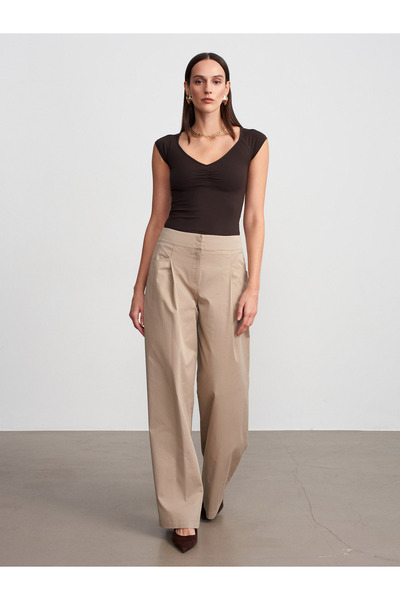 Dilvin 72666 Παντελόνι με φαρδιά μπατζάκια και πιέτες-Βιζόν