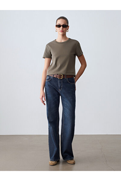 Dilvin 32779 Μπλουζάκι με λαιμόκοψη ποδηλάτου-Χακί