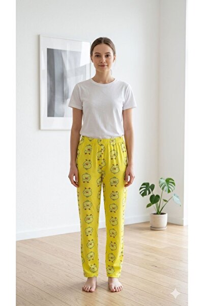 PİJALİNA Καλοκαιρινό κίτρινο σετ πιτζάμες με στάμπα πάπιας Milan