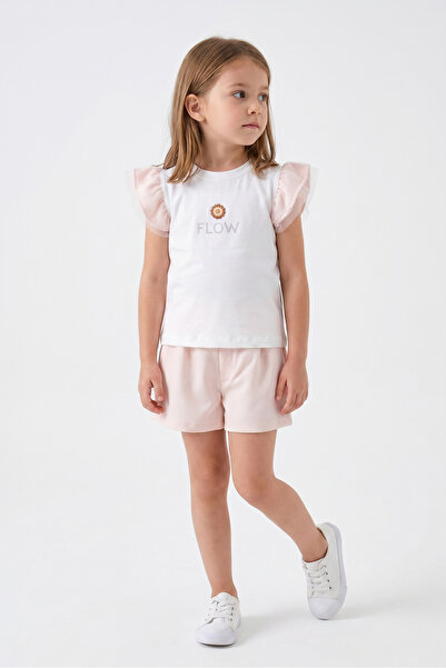 Womi Kids Girl's Ruffled Sleeve Tulle Flow Stone Printed Embroidered Pleated ...
