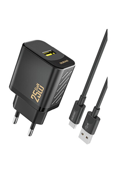 DUDAO Încărcător de perete A27STEU 25W GaN USB-A cu cablu USB-A - USB-C - Negru
