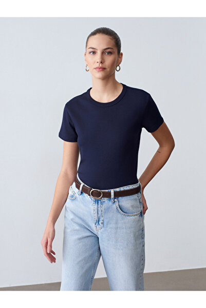 Dilvin 32779 Μπλουζάκι με λαιμόκοψη ποδηλάτου - Ναυτικό μπλε