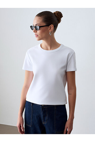 Dilvin 32779 Μπλουζάκι με λαιμόκοψη ποδηλάτου-Λευκό