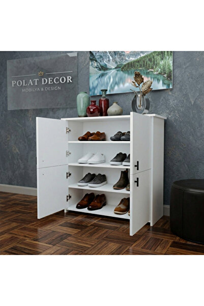 polat decor 4 Kapaklı 4 Raflı Modern MDF Ayakkabılık - Geniş İç Hacimli Çok A...