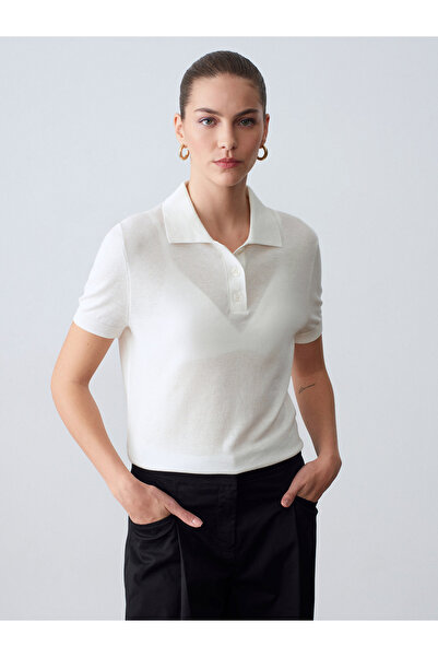 Dilvin 10871 Μπλούζα με λαιμόκοψη πόλο από μείγμα λυοσέλ-εκρού