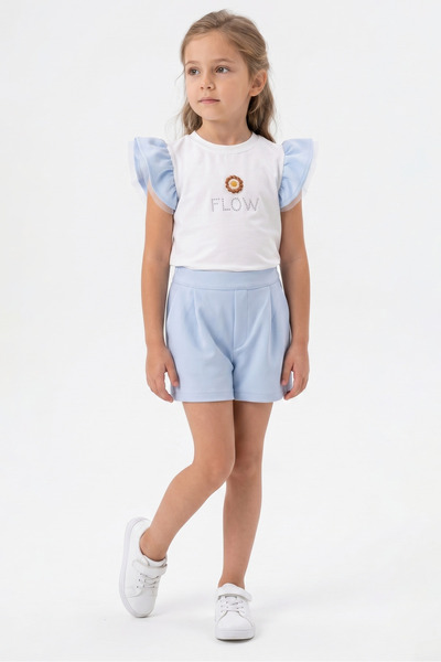 Womi Kids Girl's Ruffled Sleeve Tulle Flow Stone Printed Embroidered Pleated ...