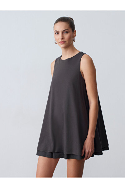 Dilvin 91500 100% Cotton Mini Dress-Anthracite