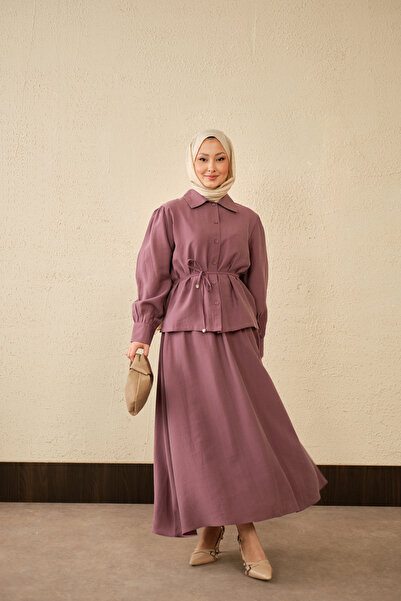 LOCCO Γυναικείο Σετ Πουκάμισο με Δέσιμο στη Μέση Δαμασκηνί