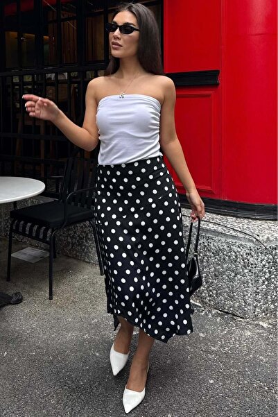 Madmext Μαύρη πουά ασύμμετρη γυναικεία φούστα MG2785