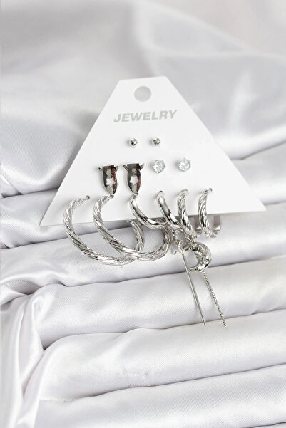 özssa Silver Color Brass 6 Piece Women's Earring Set