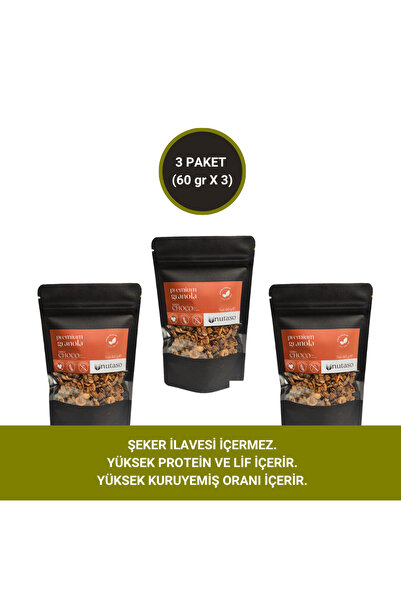 Choco Granola ( 60 g X 3 )- Fındık, Şekersiz Sütlü Çikolata, Portakal (ŞEKER İLAVESİ İÇERMEZ)