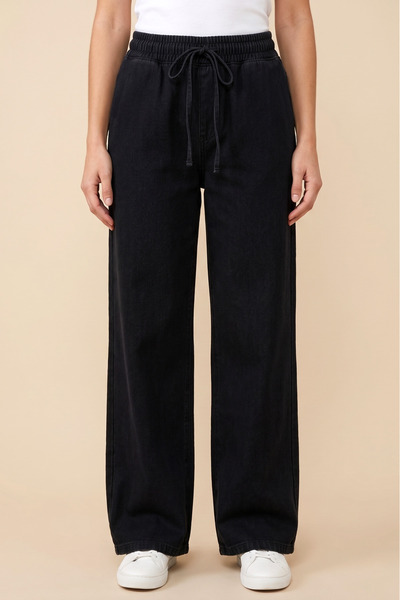 FERHEL Γυναικείο τζιν παντελόνι με ελαστική μέση, άνετη εφαρμογή και φαρδιά μ...