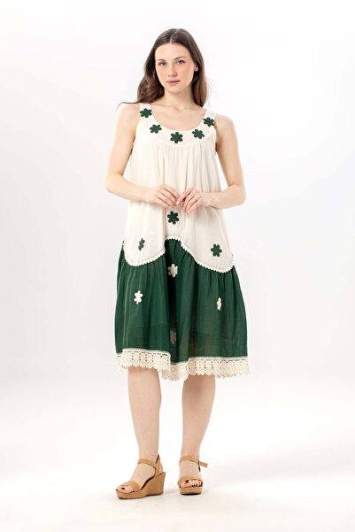 Eliş Şile Bezi Αμάνικο φόρεμα Daisy με στρογγυλή λαιμόκοψη και δαντέλα με λεπ...