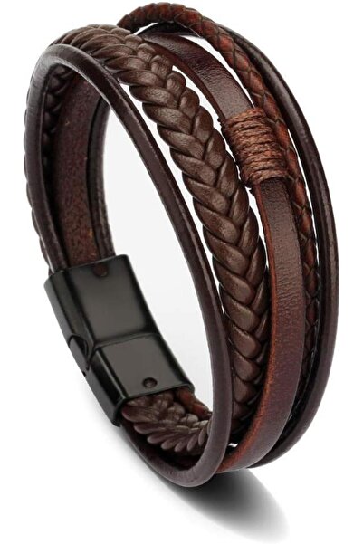 Arabest Mens Double Strand Leather Cuff Bracelet,Black Studded Boho Wrap Bang...