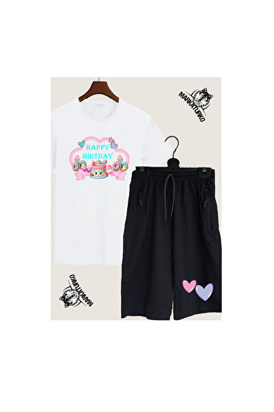 MarkaTurko Happy Birthday Design Printed T-Shirt-Shorts Combination 980-96