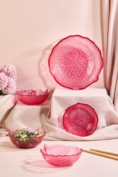 Lora Bianca Grania 5 Piece Pomegranate Shape Glass Salad/Fruit/Presentation Serving Bowl Set