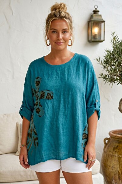 Chiccy Ιταλικό Petrol Blue Pool Collar 3/4 μανίκια, πλενόμενη, με απλικέ, 100...