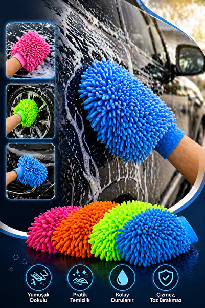 VELLESERAY'S HOME Premium Mikrofiber Çift Taraflı Araç Yıkama Eldiveni
