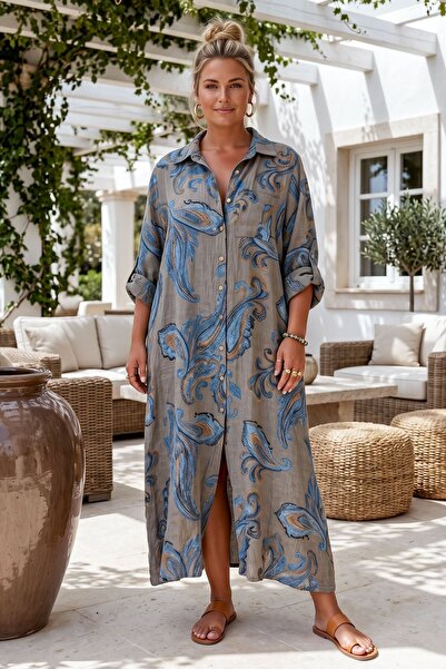 Chiccy Ιταλικό πουκάμισο με γιακά βιζόν, μανίκι 3/4, με σχέδιο σάλι, με κουμπ...