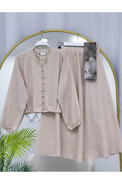 modasindoma ντραπέ K Λινό ΣΕΤ ΜΕ ΦΟΥΣΤΑ