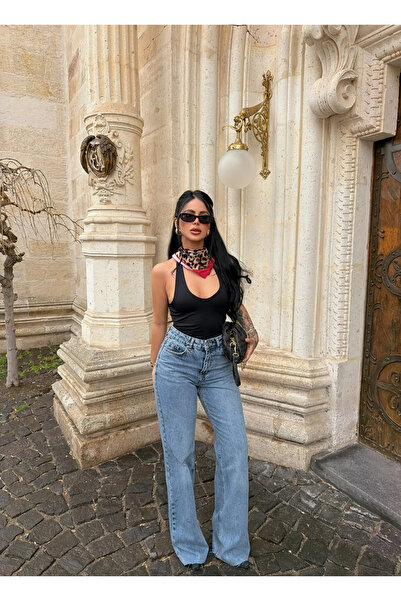 kırmızı butiks Ψηλόμεσο παντελόνι με κοψίματα στα μπατζάκια