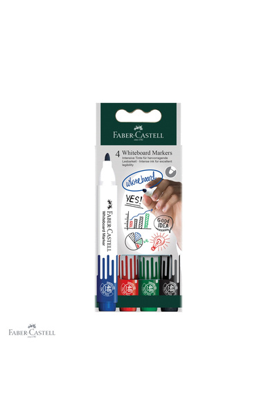 Faber Castell Set de 4 markere pentru tablă albă Faber-Castell W20, vârf de 2...