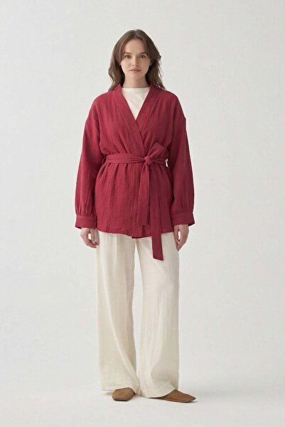 ALLDAY Μπουφάν μουσελίνας σε χρώμα μπορντό με δέσιμο στη μέση