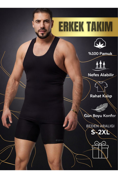 Mercan Erkek Siyah Takım Özel Kutuda Uzun Kesim Boxer + Sporcu Atlet