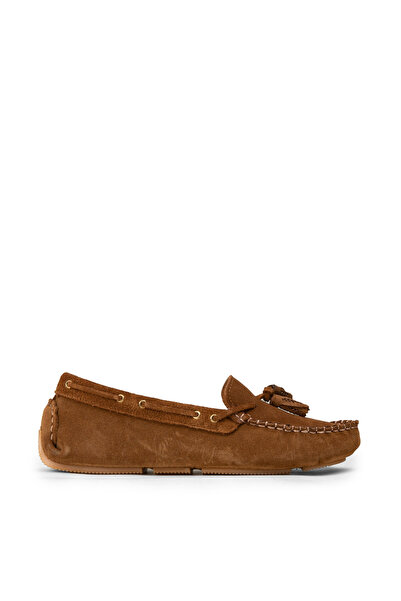 Deery Women's Genuine Suede Tan Color Tasseled Loafer