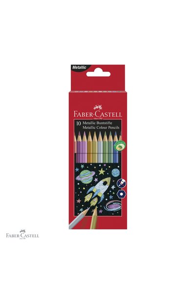 Faber Castell Set de 10 creioane colorate metalice Faber-Castell, culori vii,...