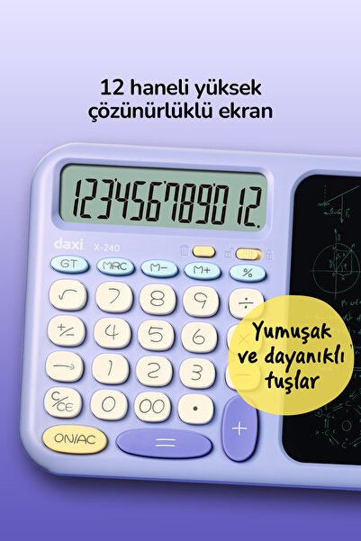 Daxi X-240 LCD Yazı Tabletli Hesap Makinesi, 12 Haneli, Kalemli, 24x15 cm