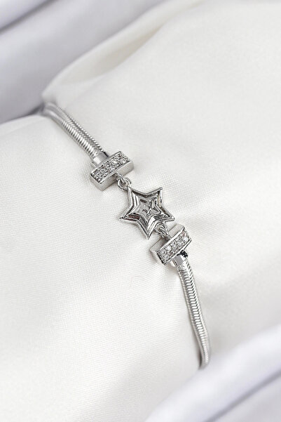 özssa Brass Zircon Stone Star Model Silver Color Women's Bracelet