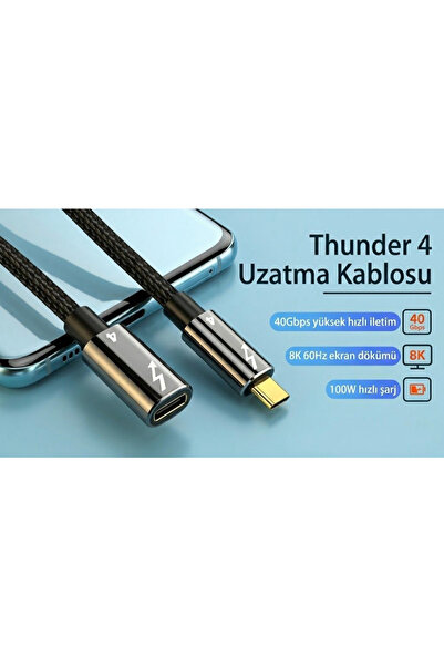 LivX 80cm Thunderbolt 4 Uzatma Kablosu – 40Gbps Veri Transferi, 8K@60Hz Video, 100W PD Tip C Dişi - Erkek Uzatıcı XCU