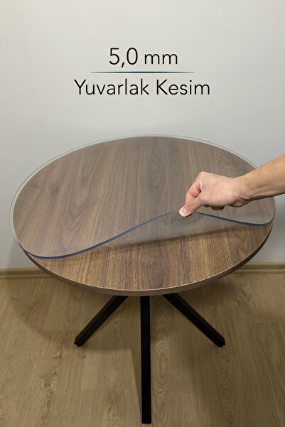 Overdal Yuvarlak 5,0 mm Şeffaf Kalın PVC Masa Örtüsü Kaymaz Silinebilir Masa ...