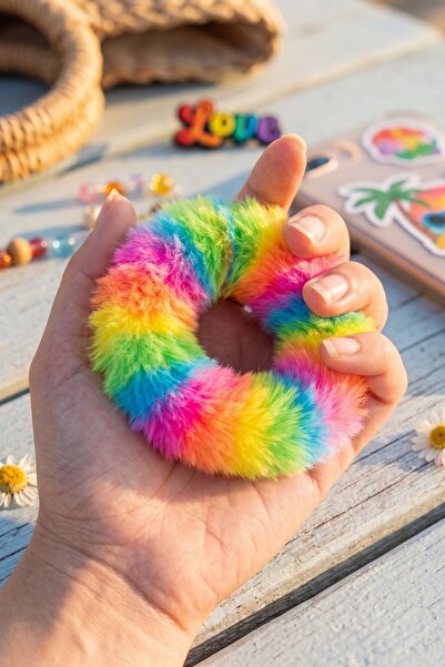 monalisatoka Gökkuşağı Renkli Peluş Simit Toka - Yumuşak Dokulu Lüks Scrunchi...