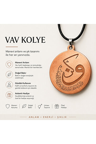 Muhtelif Vav Harfi Bakır Kolye – Minimal ve Manevi Anlamlı Tasarım