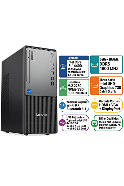 LENOVO ThinkCentre Neo 50T Gen 5 i5-14400 16GB 512GB SSD Freedos Masaüstü Bil...