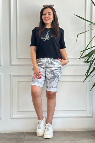 yb yağmur butik Σορτς με μοτίβο καμουφλάζ και ελαστική μέση