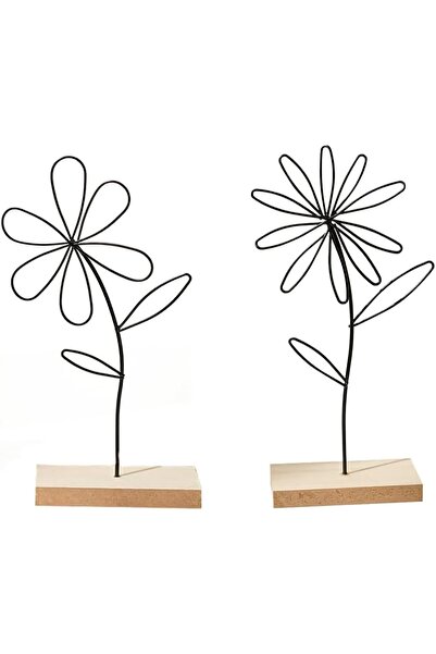 Arabest 2-Pack Metal Flower Decorative Stands,Wooden Base,Living Room Table O...