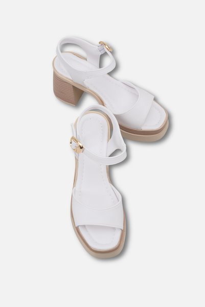 Solo Bag Delavora Beyaz Rustik Kadın Bilekten Bağlama Platformlu Kalın Topuklu Sandalet
