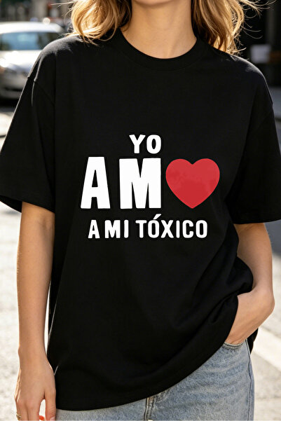 Arabest Womens T Shirts Love My Toxic Text Design Casual Style Black Top