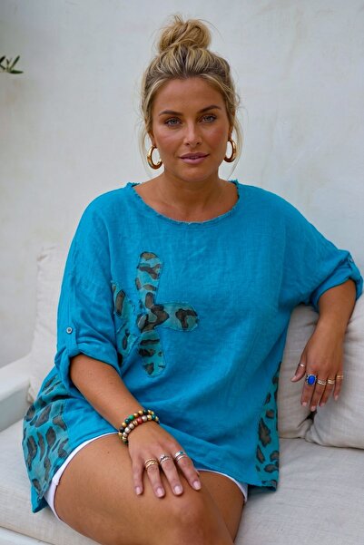 Chiccy Ιταλικό Μπλε Γιακάς Πισίνας με Απλικέ 3/4 Μανίκια, Πλενόμενο, Casual, ...