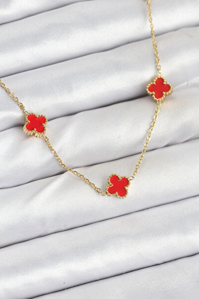 özssa 316L Steel Chain Gold Color Red Baby Boy Clover Women's Necklace