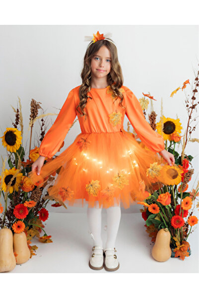 fustite cu luminite Πορτοκαλί φόρεμα τούτου με φύλλα - 7-9 ετών (122-134 εκ.)