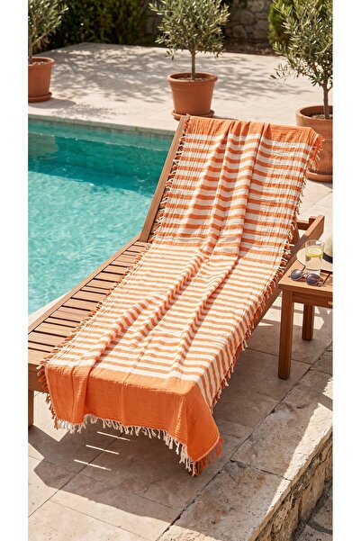 Mujo Home Collection Πετσέτα μπάνιου/παραλίας 2 στρώσεων από μουσελίνα - Πεστ...