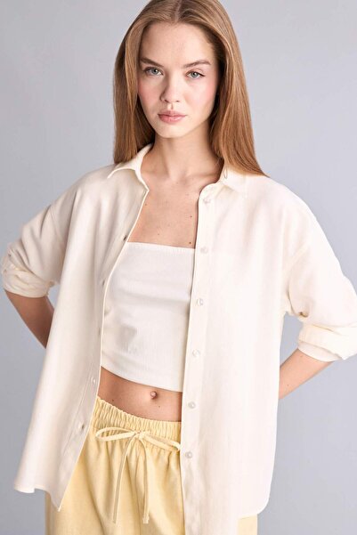 DeFacto Πουκάμισο μεγάλου μεγέθους με γιακά, από λινό μείγμα, μακρυμάνικο που...