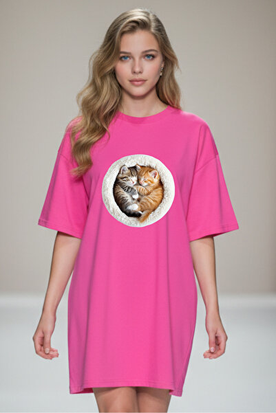 Pink Sky Γυναικείο μπλουζάκι με κοντό μανίκι και λαιμόκοψη, μεγάλο μέγεθος, ν...