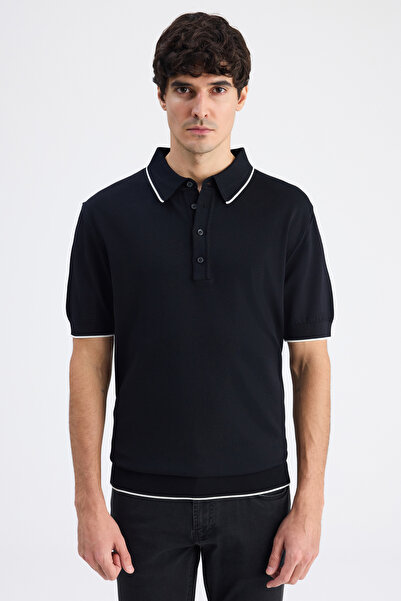 D'S Damat Πλεκτό πουλόβερ Ds Damat Regular Fit Μαύρο μονόχρωμο