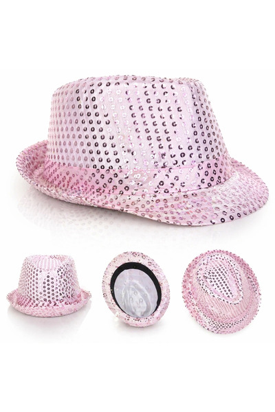 Generic Brand Roza šljokičasta disko šešir za zabavu, svetlucavi fedora model...