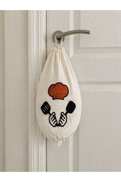 Livera Home Punch Embroidered Kitchen Apron and Bag Holder Set, Stylish and Practical Set of 2